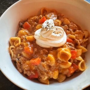 Cheesy Taco Burger Pasta Dish